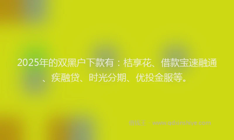 2025年的双黑户下款有：桔享花、借款宝速融通、疾融贷、时光分期、优投金服等。