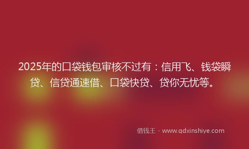 2025年的口袋钱包审核不过有：信用飞、钱袋瞬贷、信贷通速借、口袋快贷、贷你无忧等。