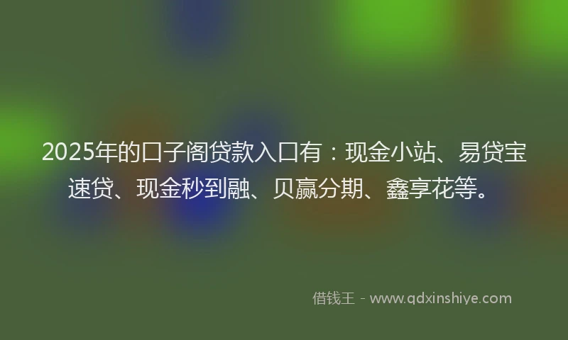 2025年的口子阁贷款入口有：现金小站、易贷宝速贷、现金秒到融、贝赢分期、鑫享花等。