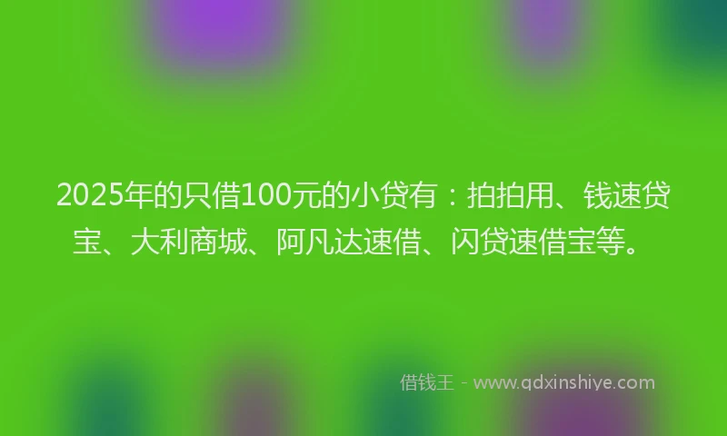 2025年的只借100元的小贷有：拍拍用、钱速贷宝、大利商城、阿凡达速借、闪贷速借宝等。