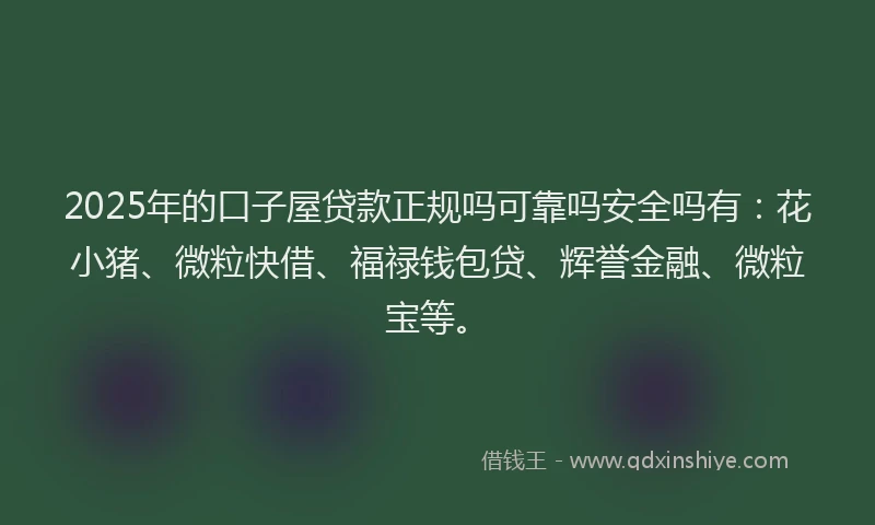 2025年的口子屋贷款正规吗可靠吗安全吗有：花小猪、微粒快借、福禄钱包贷、辉誉金融、微粒宝等。