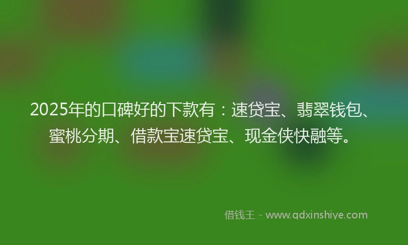 2025年的口碑好的下款有：速贷宝、翡翠钱包、蜜桃分期、借款宝速贷宝、现金侠快融等。
