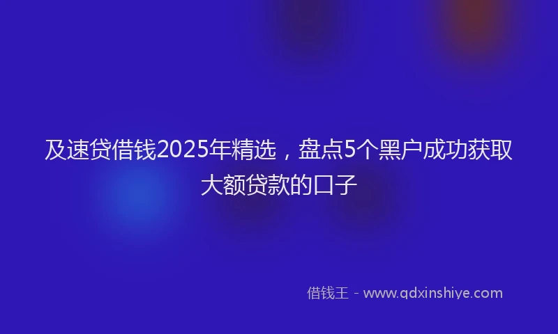 及速贷借钱2025年精选，盘点5个黑户成功获取大额贷款的口子