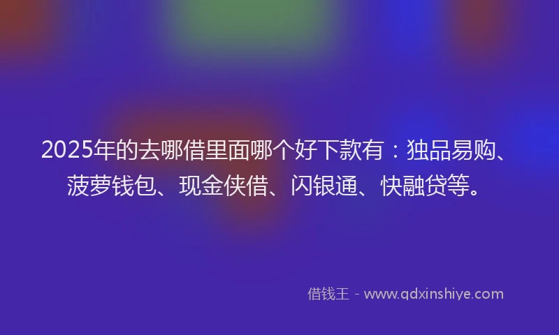 2025年的去哪借里面哪个好下款有：独品易购、菠萝钱包、现金侠借、闪银通、快融贷等。