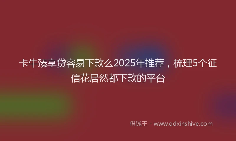卡牛臻享贷容易下款么2025年推荐，梳理5个征信花居然都下款的平台