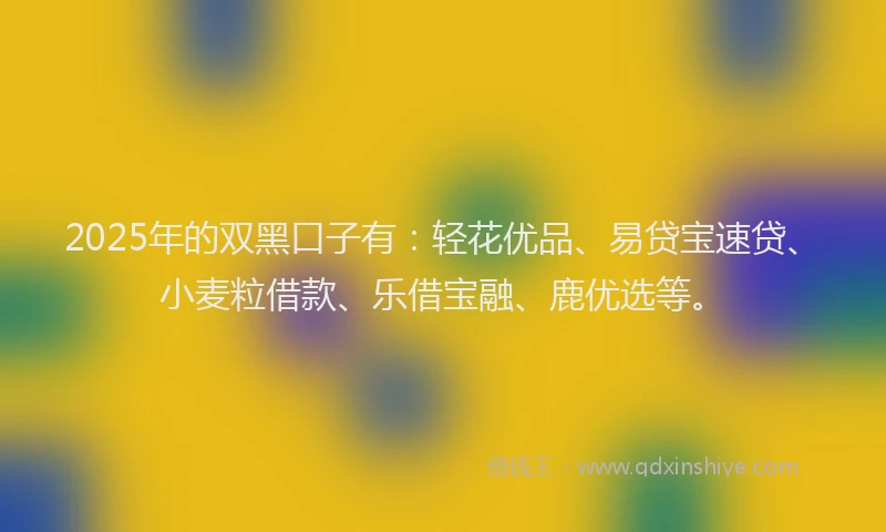 2025年的双黑口子有：轻花优品、易贷宝速贷、小麦粒借款、乐借宝融、鹿优选等。