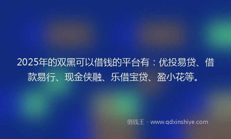 2025年的双黑可以借钱的平台有：优投易贷、借款易行、现金侠融、乐借宝贷、盈小花等。
