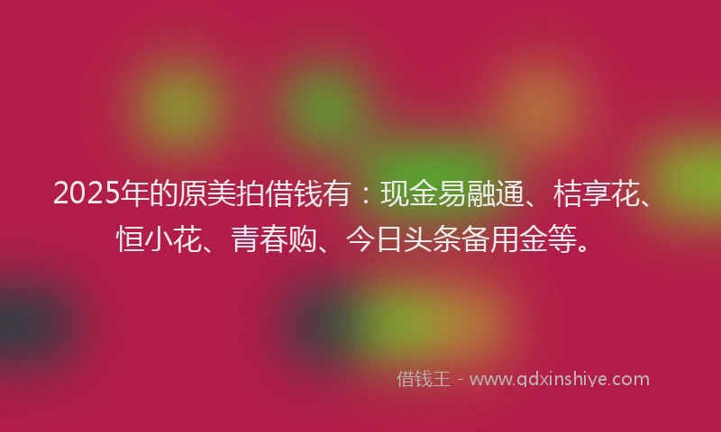 2025年的原美拍借钱有：现金易融通、桔享花、恒小花、青春购、今日头条备用金等。