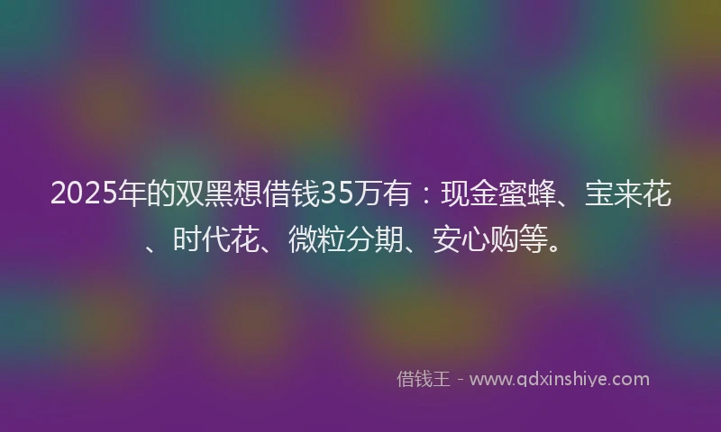 2025年的双黑想借钱35万有：现金蜜蜂、宝来花、时代花、微粒分期、安心购等。