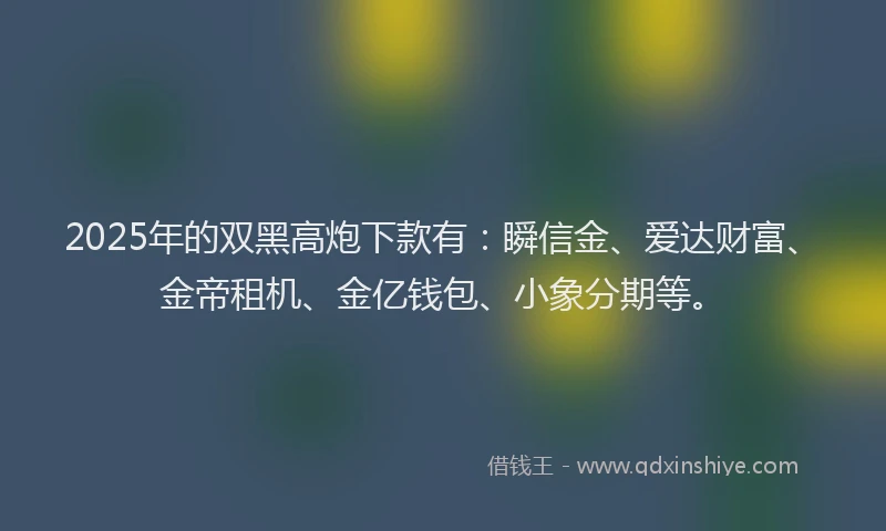 2025年的双黑高炮下款有：瞬信金、爱达财富、金帝租机、金亿钱包、小象分期等。