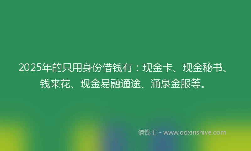 2025年的只用身份借钱有：现金卡、现金秘书、钱来花、现金易融通途、涌泉金服等。