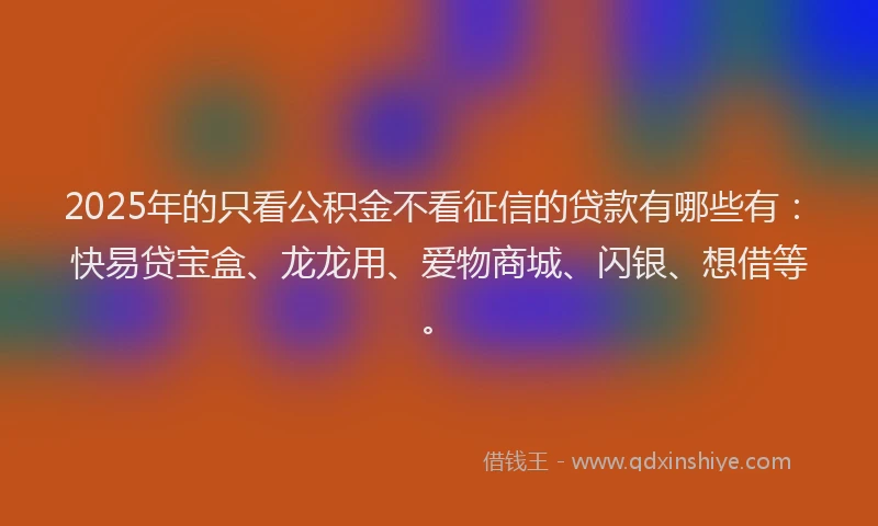 2025年的只看公积金不看征信的贷款有哪些有：快易贷宝盒、龙龙用、爱物商城、闪银、想借等。