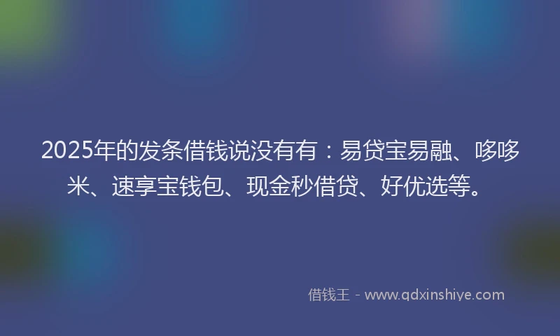 2025年的发条借钱说没有有：易贷宝易融、哆哆米、速享宝钱包、现金秒借贷、好优选等。