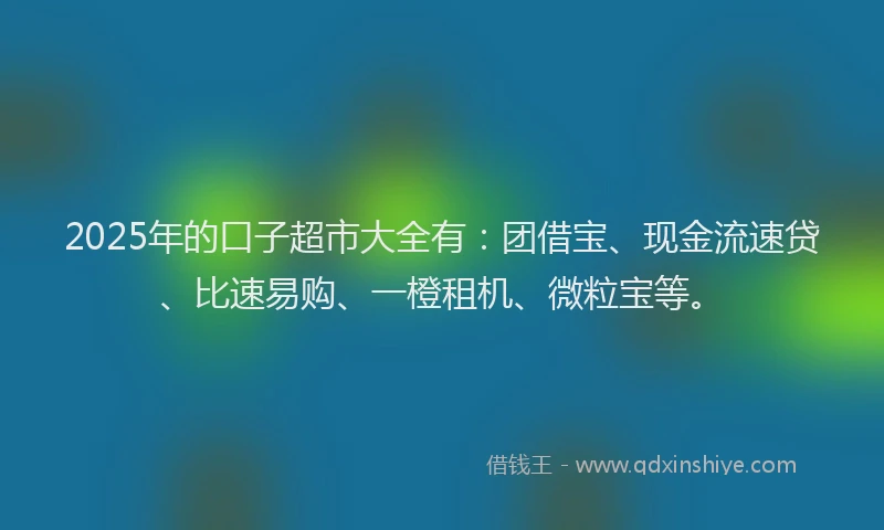 2025年的口子超市大全有：团借宝、现金流速贷、比速易购、一橙租机、微粒宝等。