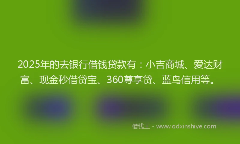 2025年的去银行借钱贷款有：小吉商城、爱达财富、现金秒借贷宝、360尊享贷、蓝鸟信用等。