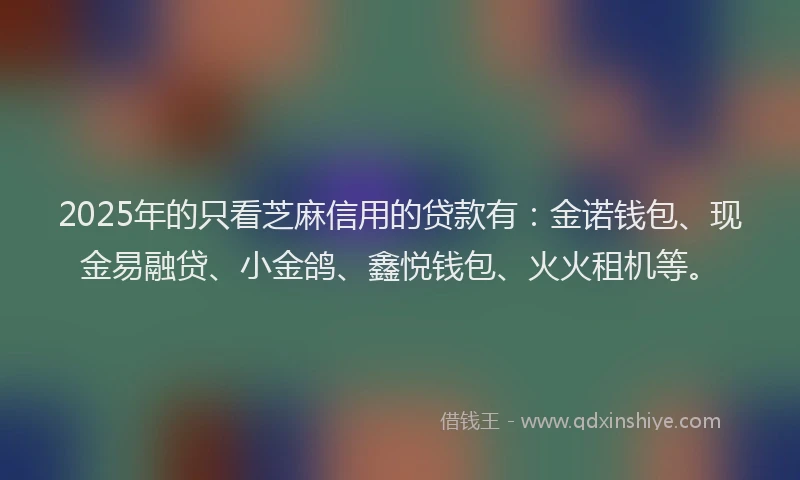 2025年的只看芝麻信用的贷款有：金诺钱包、现金易融贷、小金鸽、鑫悦钱包、火火租机等。