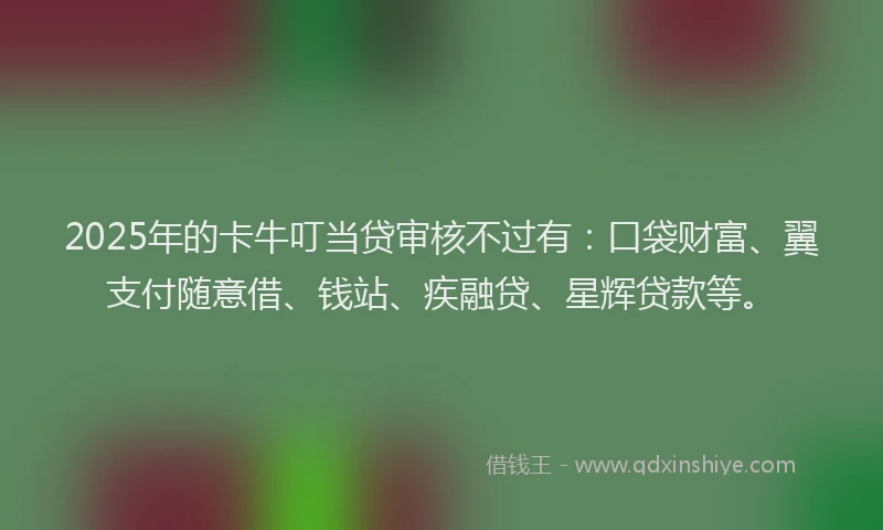 2025年的卡牛叮当贷审核不过有：口袋财富、翼支付随意借、钱站、疾融贷、星辉贷款等。