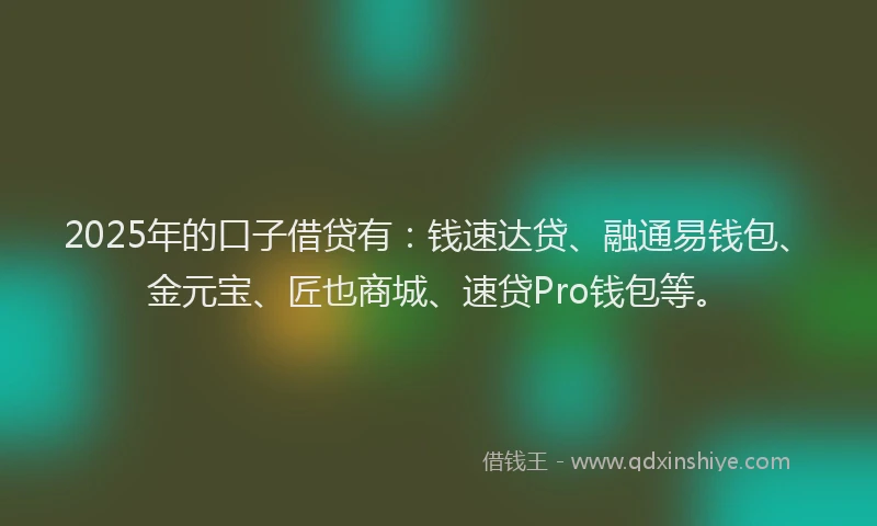 2025年的口子借贷有：钱速达贷、融通易钱包、金元宝、匠也商城、速贷Pro钱包等。