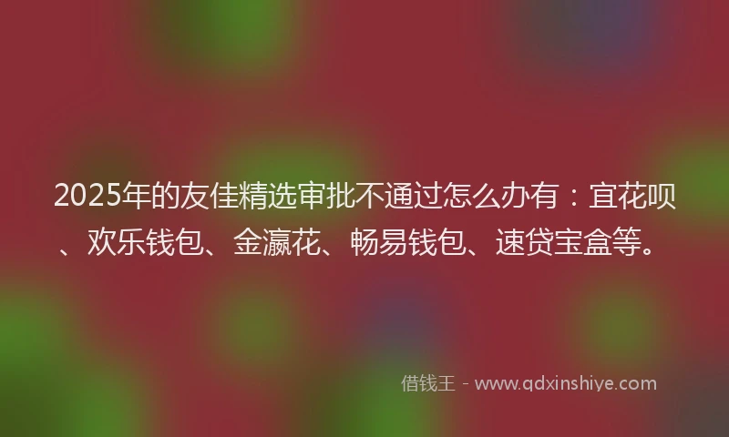 2025年的友佳精选审批不通过怎么办有：宜花呗、欢乐钱包、金瀛花、畅易钱包、速贷宝盒等。