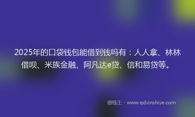 2025年的口袋钱包能借到钱吗有：人人拿、林林借呗、米族金融、阿凡达e贷、信和易贷等。