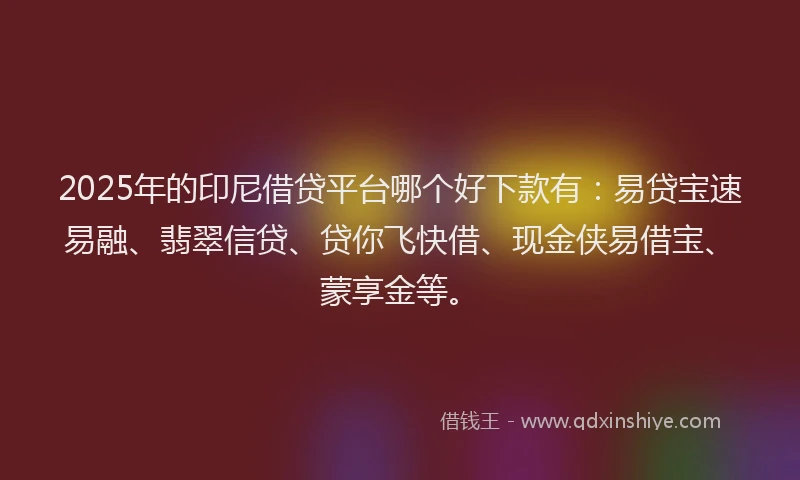 2025年的印尼借贷平台哪个好下款有：易贷宝速易融、翡翠信贷、贷你飞快借、现金侠易借宝、蒙享金等。