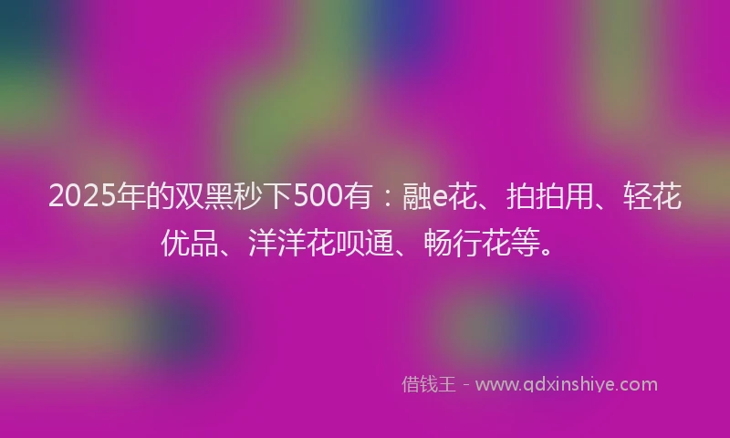 2025年的双黑秒下500有：融e花、拍拍用、轻花优品、洋洋花呗通、畅行花等。