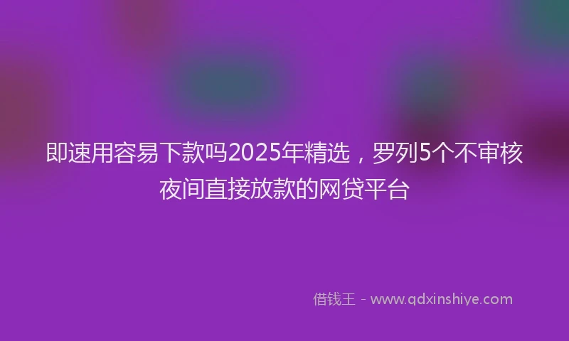 即速用容易下款吗2025年精选，罗列5个不审核夜间直接放款的网贷平台