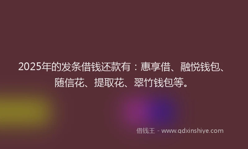 2025年的发条借钱还款有：惠享借、融悦钱包、随信花、提取花、翠竹钱包等。