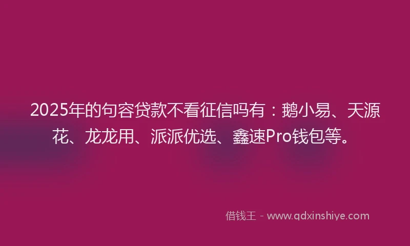 2025年的句容贷款不看征信吗有：鹅小易、天源花、龙龙用、派派优选、鑫速Pro钱包等。