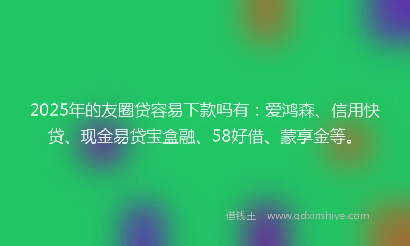 2025年的友圈贷容易下款吗有：爱鸿森、信用快贷、现金易贷宝盒融、58好借、蒙享金等。