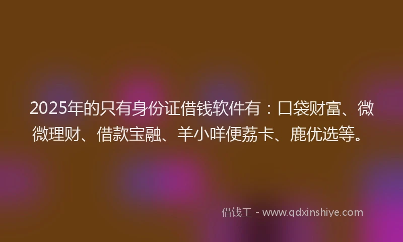 2025年的只有身份证借钱软件有：口袋财富、微微理财、借款宝融、羊小咩便荔卡、鹿优选等。
