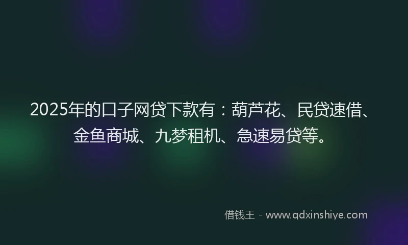 2025年的口子网贷下款有：葫芦花、民贷速借、金鱼商城、九梦租机、急速易贷等。