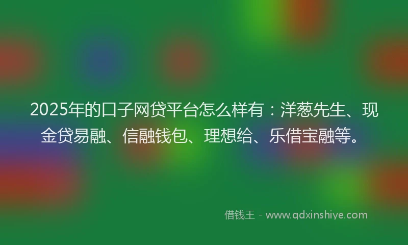 2025年的口子网贷平台怎么样有：洋葱先生、现金贷易融、信融钱包、理想给、乐借宝融等。