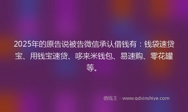 2025年的原告说被告微信承认借钱有：钱袋速贷宝、用钱宝速贷、哆来米钱包、易速购、零花罐等。