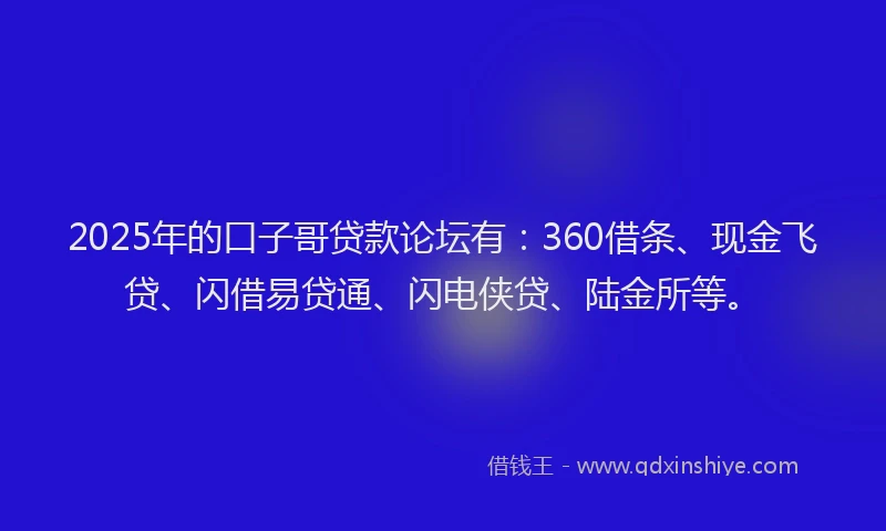 2025年的口子哥贷款论坛有：360借条、现金飞贷、闪借易贷通、闪电侠贷、陆金所等。