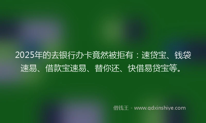 2025年的去银行办卡竟然被拒有：速贷宝、钱袋速易、借款宝速易、替你还、快借易贷宝等。