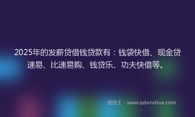 2025年的发薪贷借钱贷款有：钱袋快借、现金贷速易、比速易购、钱贷乐、功夫快借等。