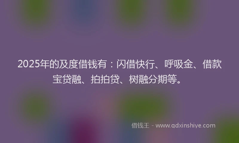 2025年的及度借钱有：闪借快行、呼吸金、借款宝贷融、拍拍贷、树融分期等。