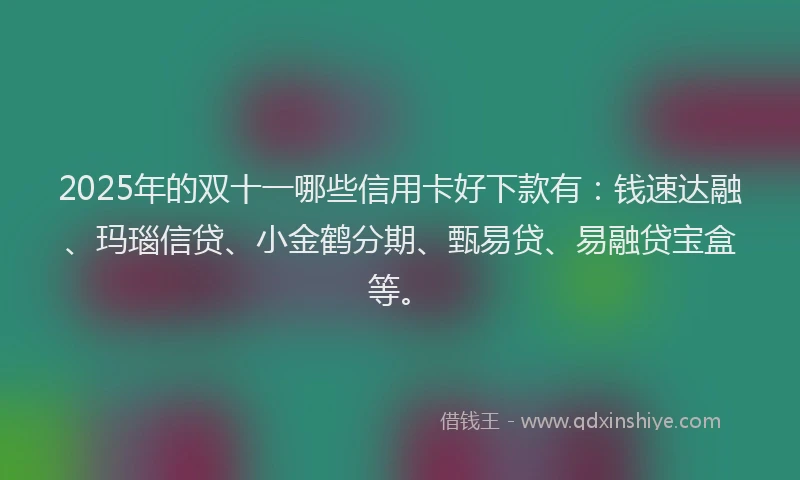 2025年的双十一哪些信用卡好下款有：钱速达融、玛瑙信贷、小金鹤分期、甄易贷、易融贷宝盒等。
