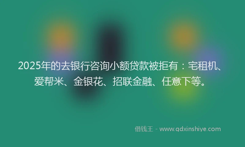 2025年的去银行咨询小额贷款被拒有：宅租机、爱帮米、金银花、招联金融、任意下等。