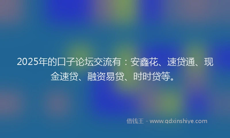 2025年的口子论坛交流有：安鑫花、速贷通、现金速贷、融资易贷、时时贷等。