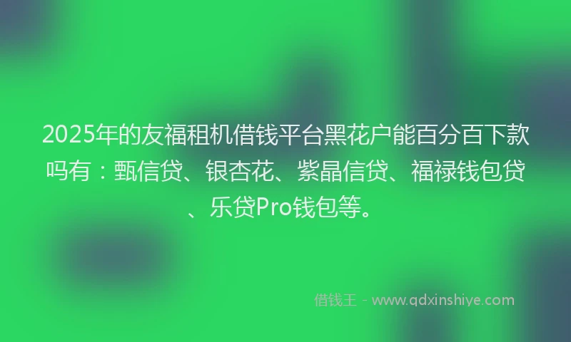 2025年的友福租机借钱平台黑花户能百分百下款吗有：甄信贷、银杏花、紫晶信贷、福禄钱包贷、乐贷Pro钱包等。
