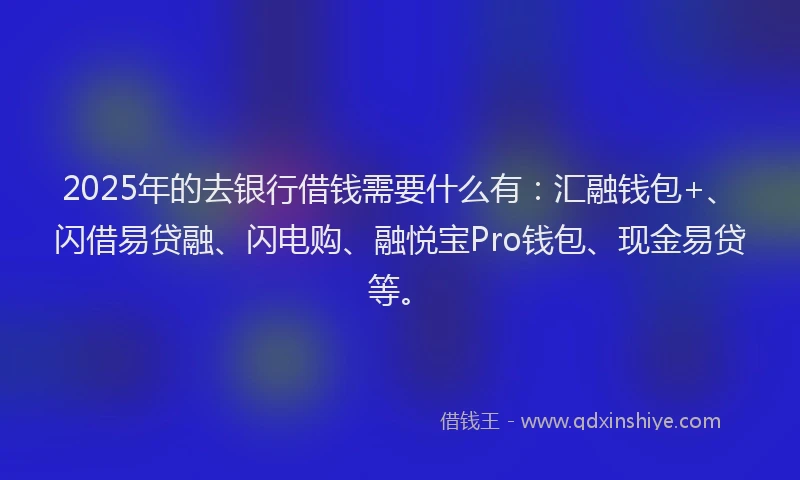 2025年的去银行借钱需要什么有：汇融钱包+、闪借易贷融、闪电购、融悦宝Pro钱包、现金易贷等。