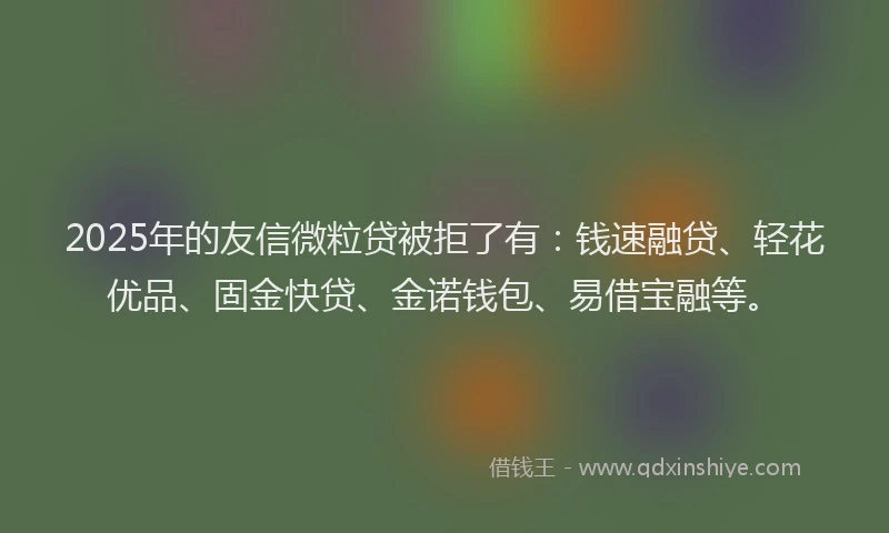 2025年的友信微粒贷被拒了有：钱速融贷、轻花优品、固金快贷、金诺钱包、易借宝融等。
