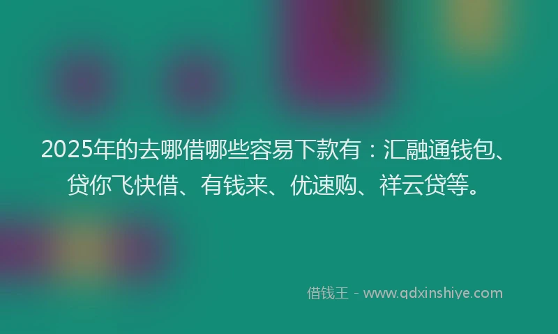 2025年的去哪借哪些容易下款有：汇融通钱包、贷你飞快借、有钱来、优速购、祥云贷等。