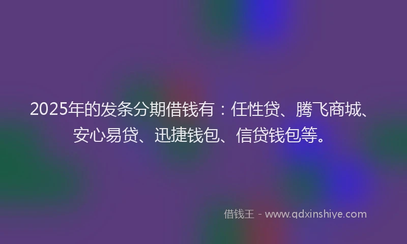 2025年的发条分期借钱有：任性贷、腾飞商城、安心易贷、迅捷钱包、信贷钱包等。