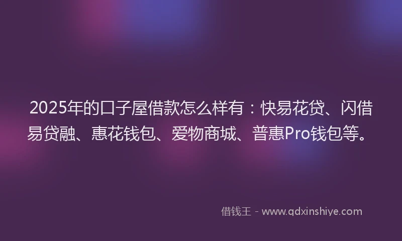 2025年的口子屋借款怎么样有：快易花贷、闪借易贷融、惠花钱包、爱物商城、普惠Pro钱包等。