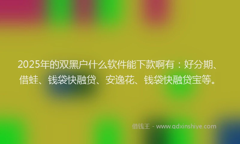2025年的双黑户什么软件能下款啊有：好分期、借蛙、钱袋快融贷、安逸花、钱袋快融贷宝等。