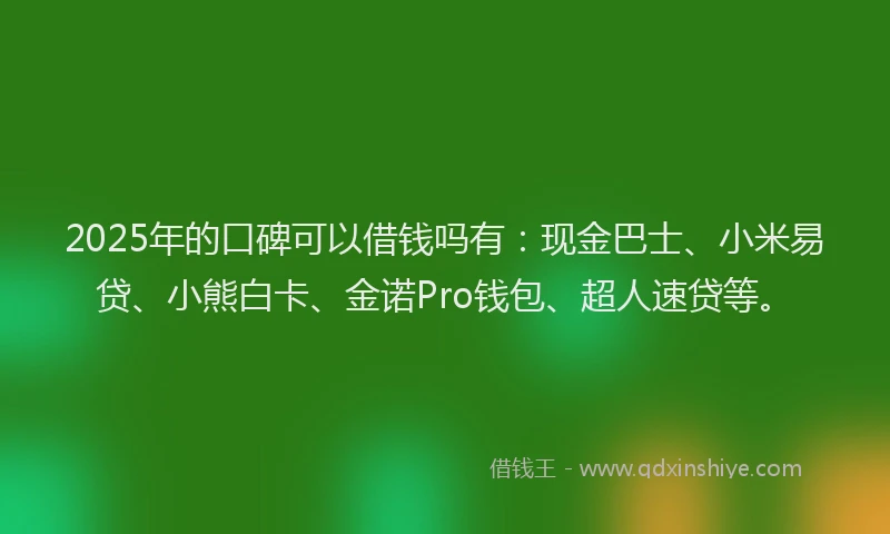 2025年的口碑可以借钱吗有：现金巴士、小米易贷、小熊白卡、金诺Pro钱包、超人速贷等。