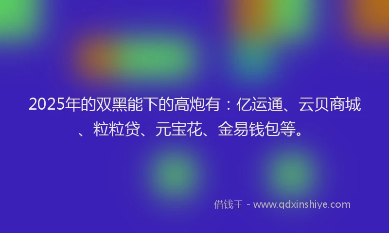2025年的双黑能下的高炮有：亿运通、云贝商城、粒粒贷、元宝花、金易钱包等。